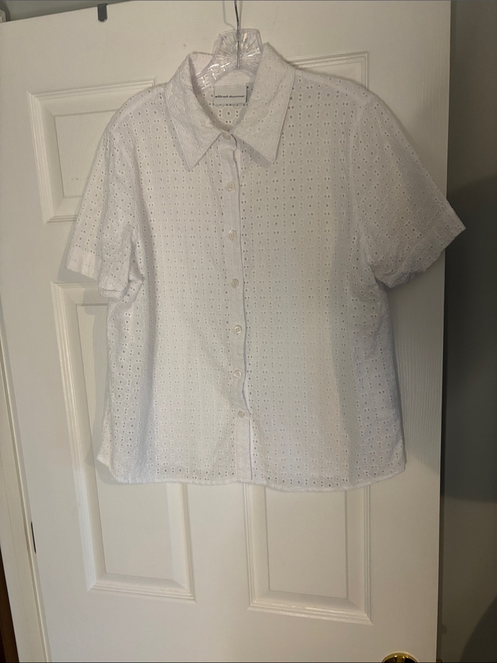 Alfred Dunner White Eyelet Button-Down Short Sleeve Shirt Size 12